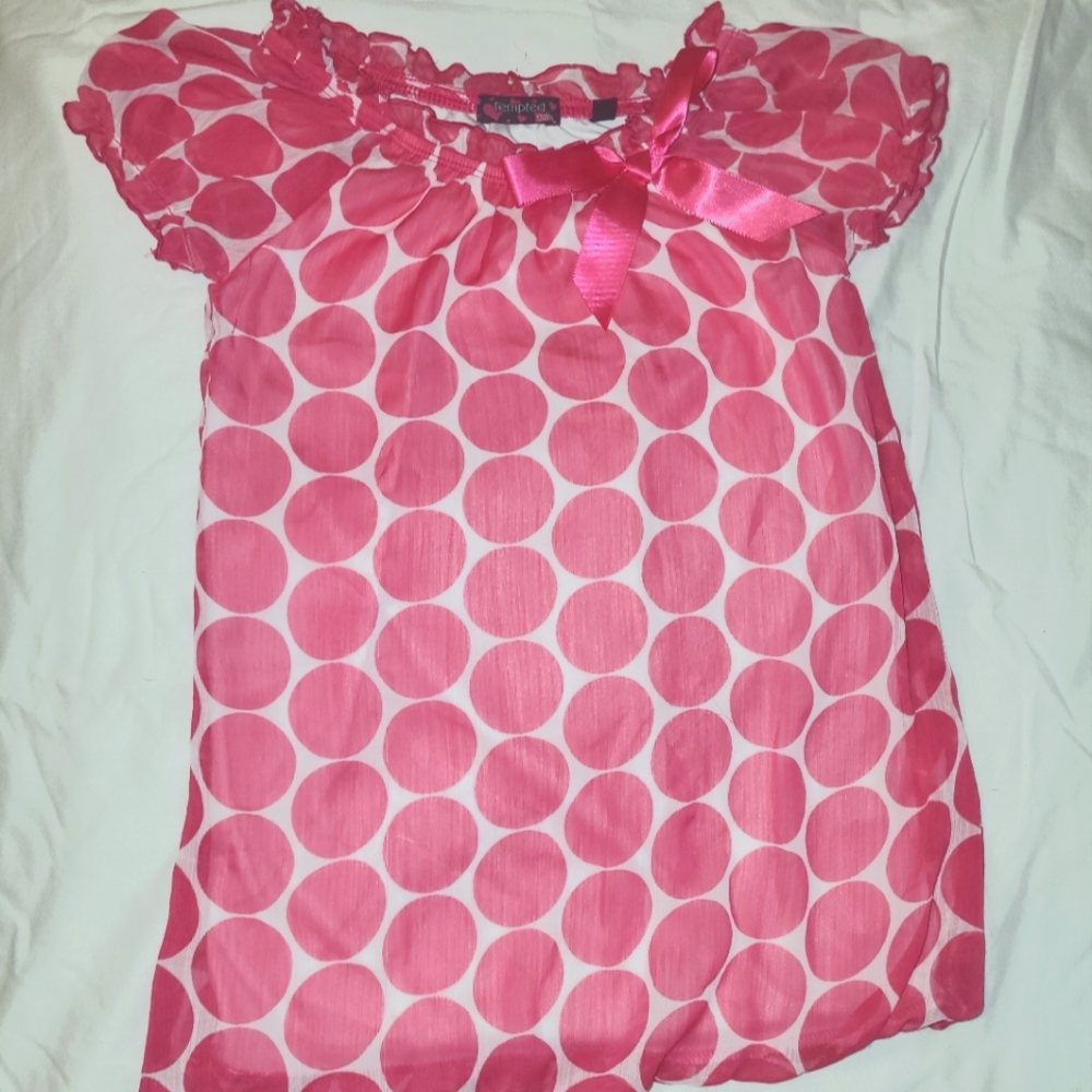 Girls fushia polka dot top with bow